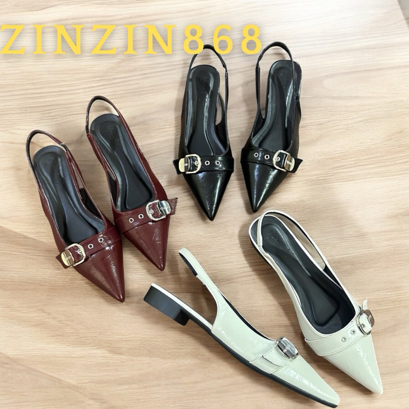 Item Sd175- รองเท้าแตะหัวแหลมพร้อมหัวเข็มขัดสี่เหลี่ยมและหมุด หนังนุ่มสบาย เท้าสูง 2f- zinzin868