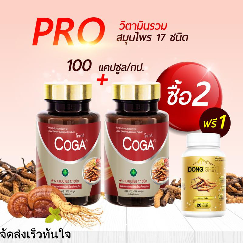 Coga (ซื้อคู่) 100 เม็ด/กระปุก วิตามินรวม สมุนไพร 17 ชนิด โสม หลินจือแดง โคก้า ผลิตภัณฑ์เสริมอาหาร อ