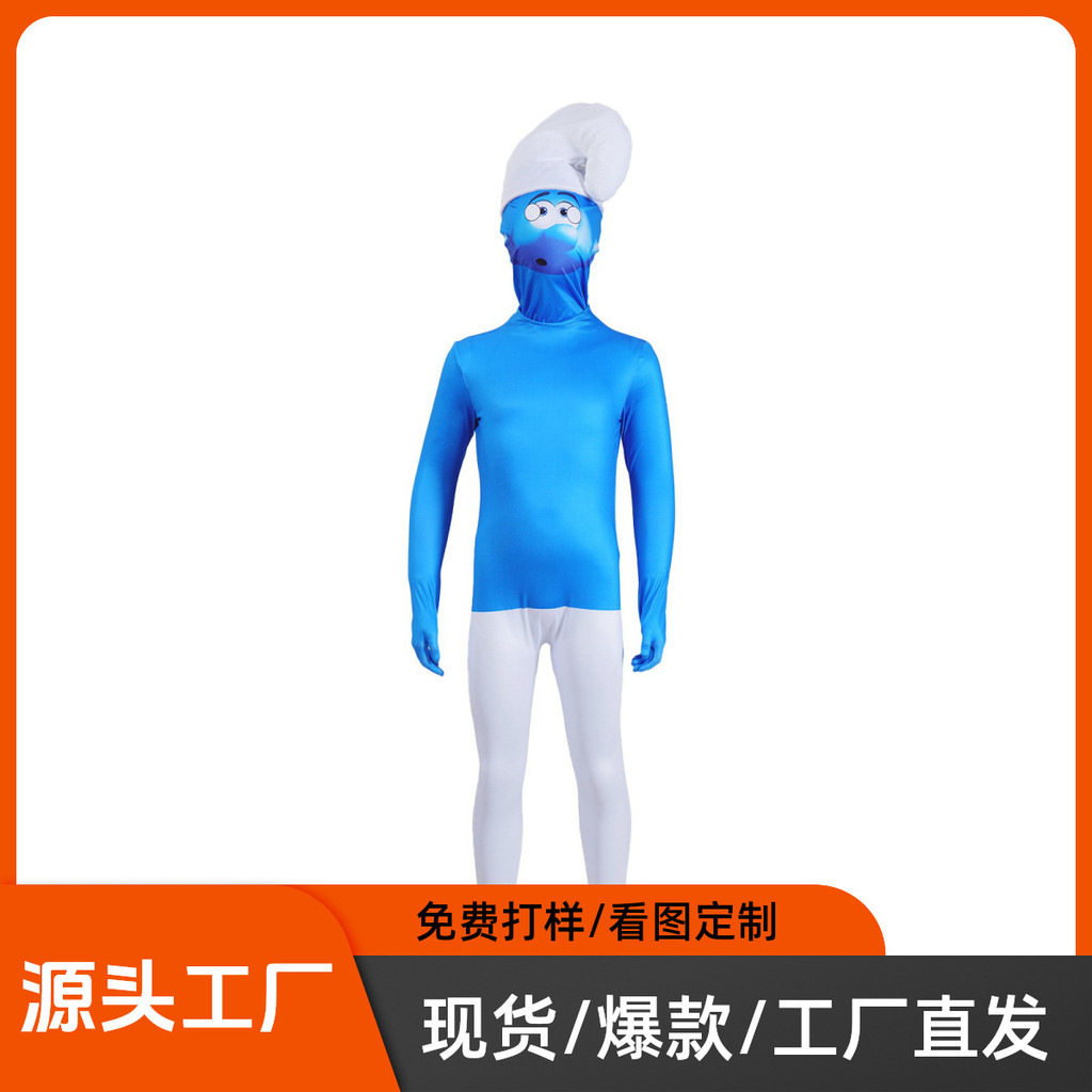 ชุดสูทสมัฟ (Smurf Jumpsuit) แบบอนิเมะ สำหรับคอสเพลย์และการแสดงบนเวที ชุดพร้อมส่ง