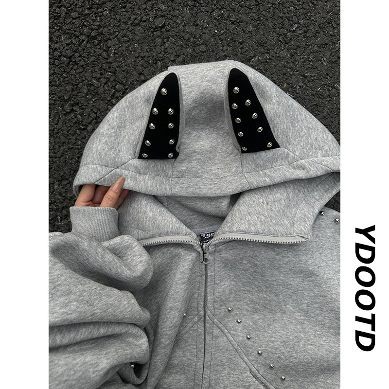 เสื้อกั๊กฮู้ดดี้ Willow Stud Ear Cardigan สไตล์ STREET WEAR เสื้อสำหรับผู้ชาย