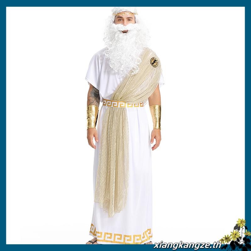 Yeahdor Greek Toga เครื่องแต่งกายสําหรับผู้ชายฮาโลวีนคอสเพลย์เสื้อคลุมสีขาวโบราณพร้อมสายรัดข้อมือ