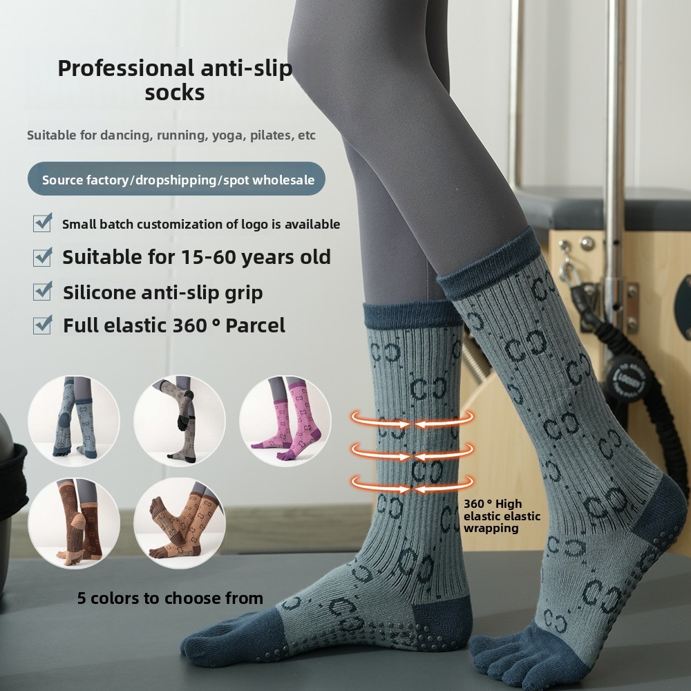 Mi Mid-Tube Five-Toed ถุงเท้าพิลาทิสถุงเท้าโยคะกีฬา Professional Fitness Dispensing Anti-Slip แยกถุง