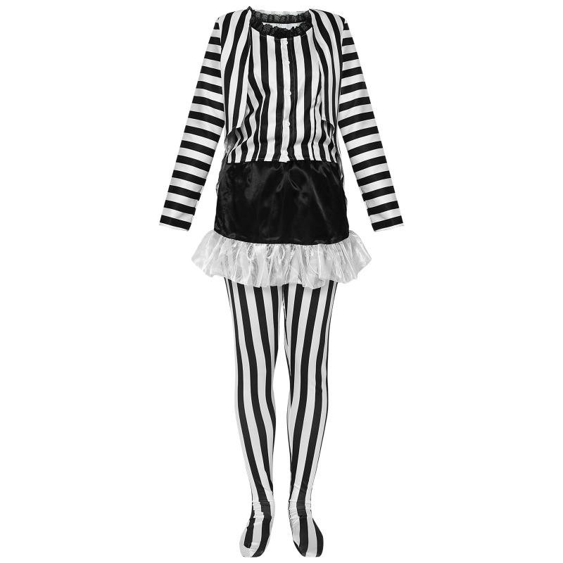 Beetlejuice กระโปรงลายสีดําและสีขาวเครื่องแต่งกายคอสเพลย์บทบาทเล่น Amine ฮาโลวีน