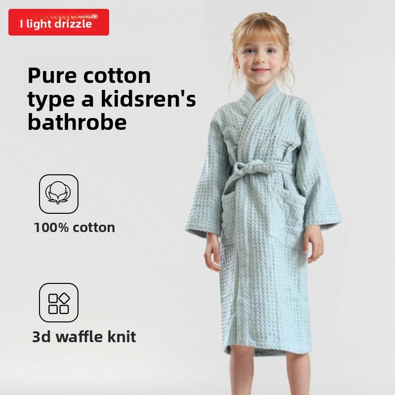 Furry Class A ผ้าฝ้ายแท้เด็กเสื้อคลุมอาบน้ําดูดซับน้ํา Quick-Drying ยาวว่ายน้ํา Bath Hooded วาฟเฟิลผ้าฝ้ายอุ่น