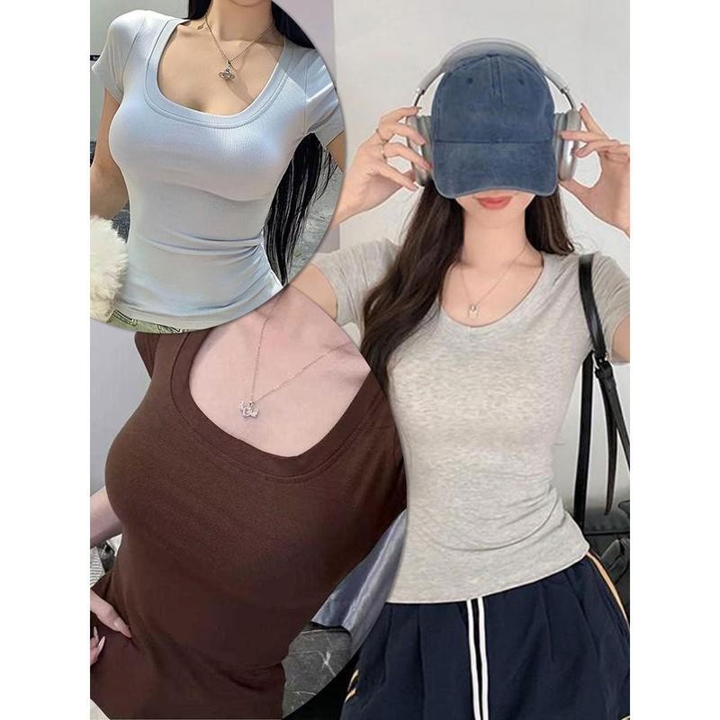 เสื้อยืดคอวีลึก ผ้าฝ้ายแท้ สวมใส่สบาย สไตล์เกาหลี แขนสั้น ดีไซน์ทันสมัย ​​เหมาะสำหรับฤดูร้อน ทรงหลวม สวมใส่ได้หลากหลายโอ