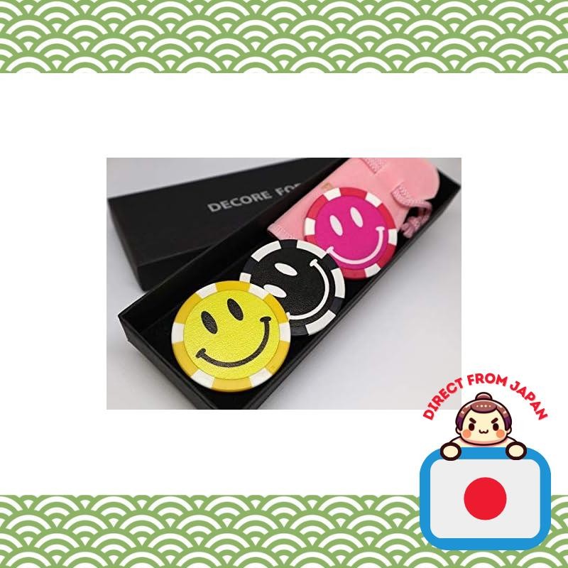 Cute casino chip smile marker with magnet for golf gift. Set of 3 in gift box. From Japan.