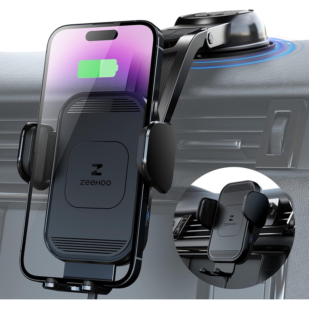ZeeHoo Wireless Car Charger, 15w Fast Charging, Auto Clamping Car Phone Mount, Mobile Phone Holder C