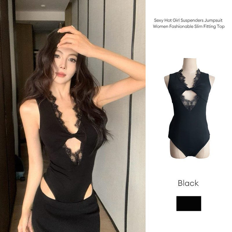 เซ็กซี่สาวร้อน Suspenders จั๊มสูทผู้หญิงแฟชั่นสลิมฟิตเสื้อกั๊กลูกไม้เย็บปะติดปะต่อกันสั้นTop JD