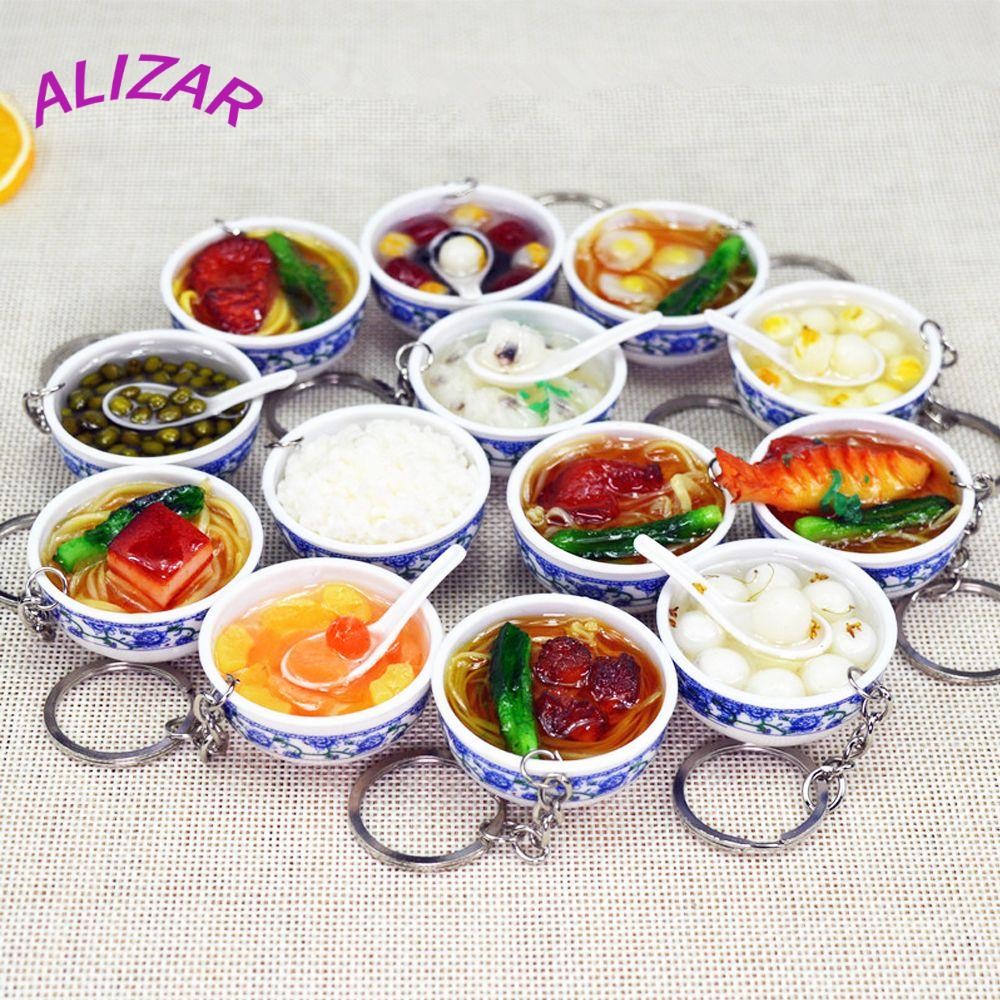 ALIZAR อาหารพวงกุญแจกระเป๋าจี้มินิพอร์ซเลนสีฟ้าและสีขาว