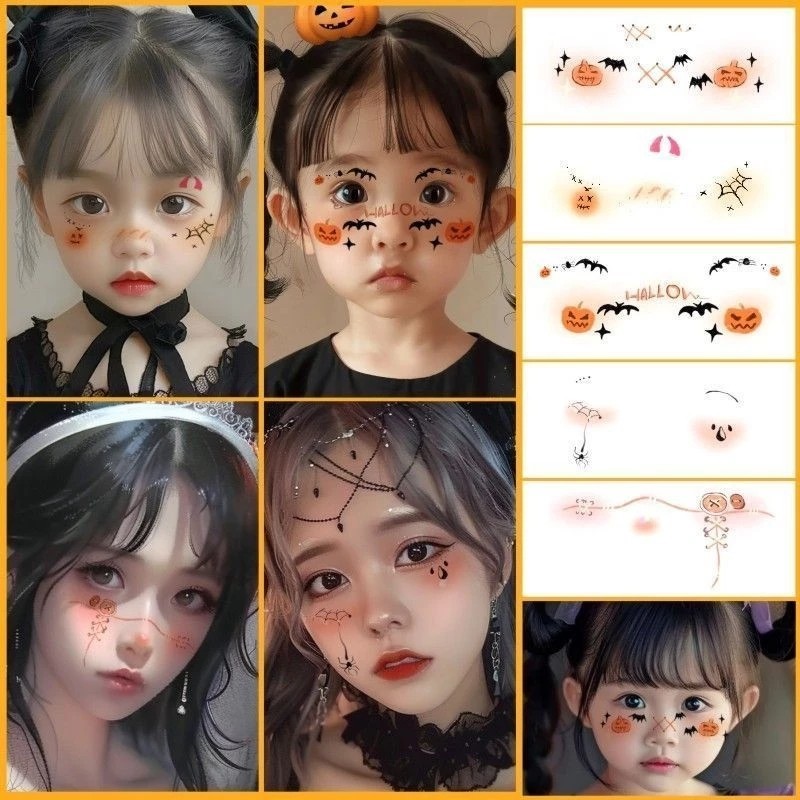 จัดส่งจากกรุงเทพ สติ๊กเกอร์รอยสัก ฮาโลวีน | ลายผีสาวฟักทองน่ารัก | กันน้ำแต่งหน้าติดทนนาน | ปาร์ตี้ฮาโลวีน