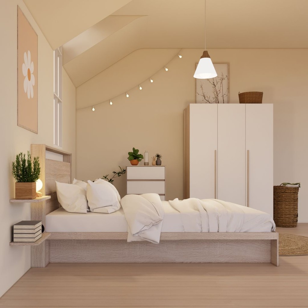 Looms  ชุดห้องนอน KYOTO 5 ฟุต + REMUS-C + AARON สีโซลิดโอ๊คตัดสีขาว - รูปที่ 2