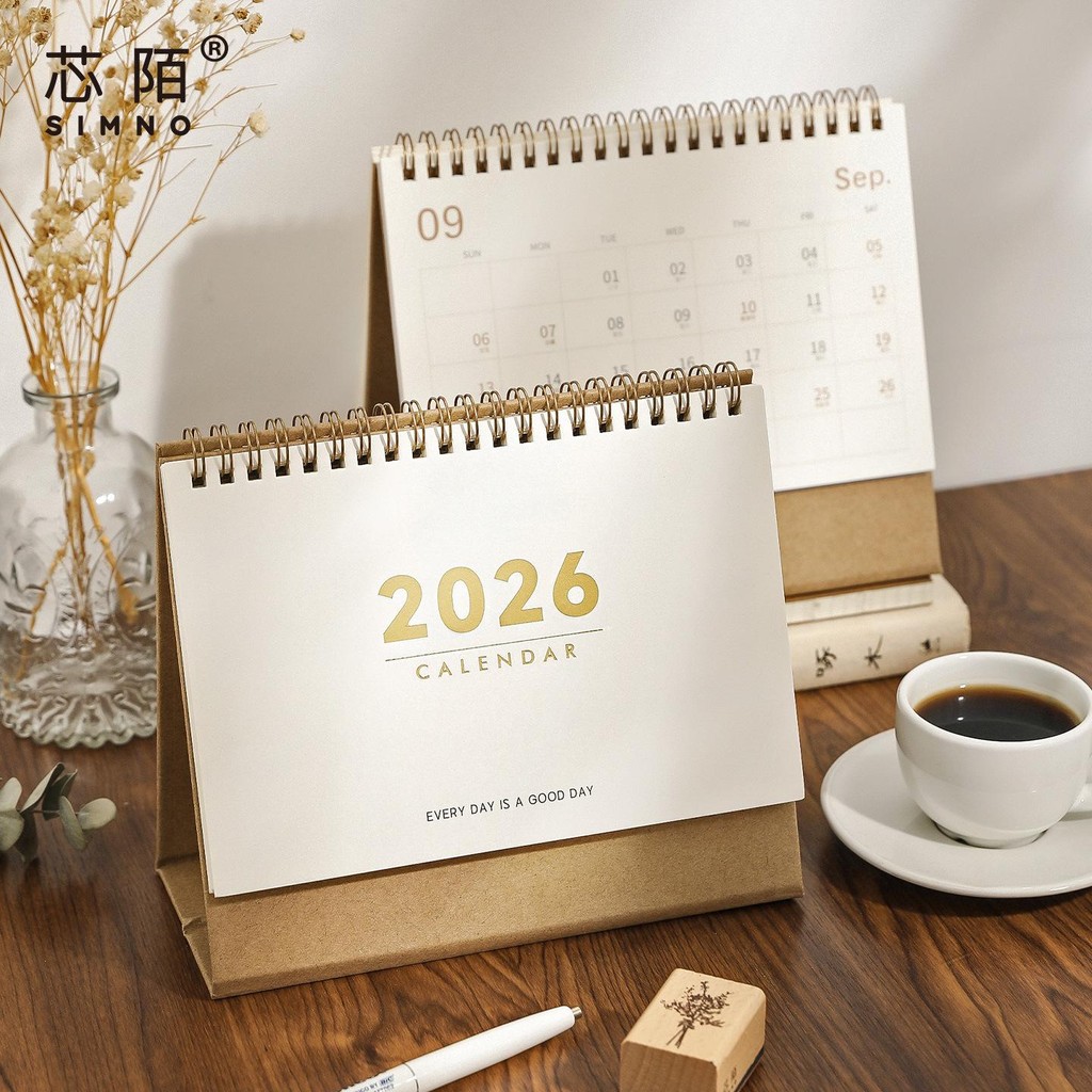 โต๊ะสุนทรียศาสตร์ CALENDAR STANDING MINIMALIST CALENDAR 2026 ONE YEAR PLAN Yearly Planner
