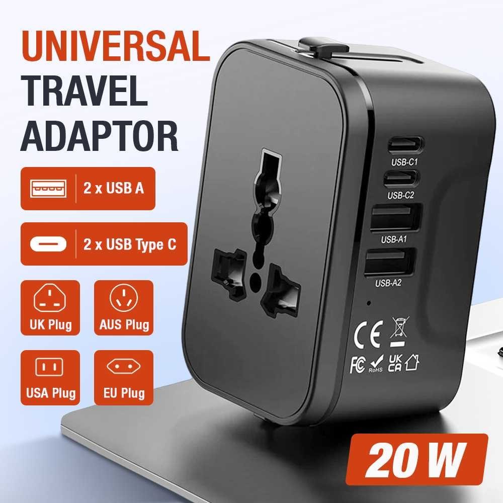LENCENT Universal Travel Adapter Multi Port USB Type C UK EU USA 20W - HHT205