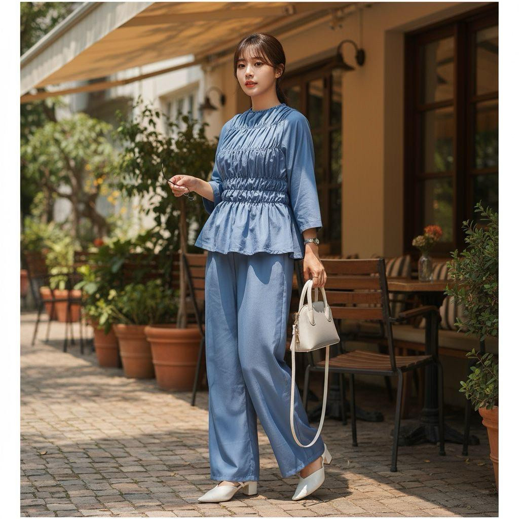 Tq88indonesia ชุดสูทลําลองผู้หญิงอินเทรนด์ / ชุด AMIRA SMOCK KERUT / ชุดยางธรรมดา