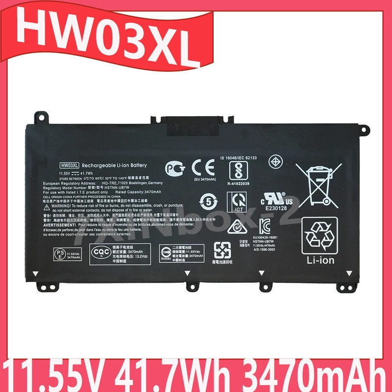 HW03XL 11.55V 41.7Wh 3470mAh แบตเตอรี่แล็ปท็อปสําหรับ HP Pavilion 15-EH 15Z-EH 15-EH0000 15-EG 15T-E