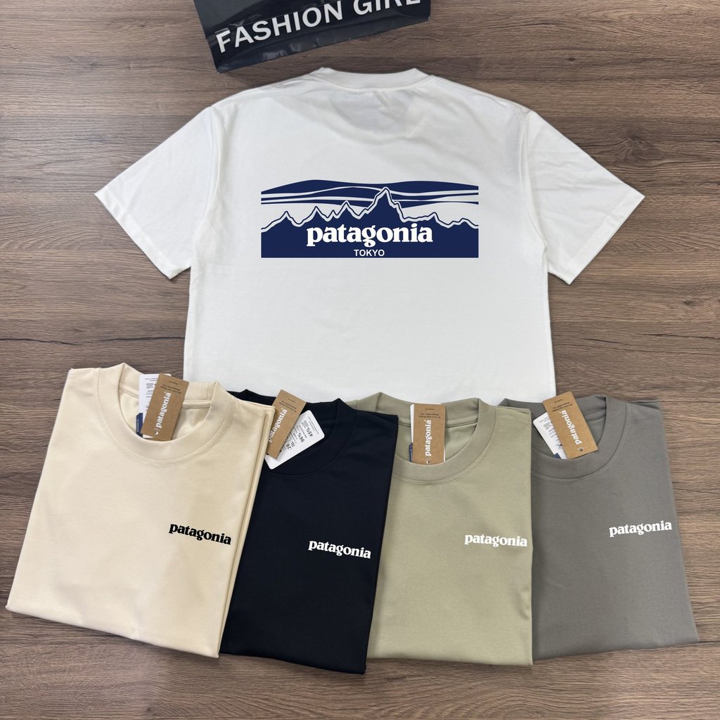 Patagonian American Sports and Leisure เสื้อยืดแขนสั้นพิมพ์ลายตัวอักษรภูเขาคลาสสิก