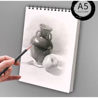 S0136 สมุดวาดรูป Sketchbook ริมลวด 160 แกรม (A4/A5/A6) 30หน้า ปกดำเรียบหรู สมุดวาดเขียน
