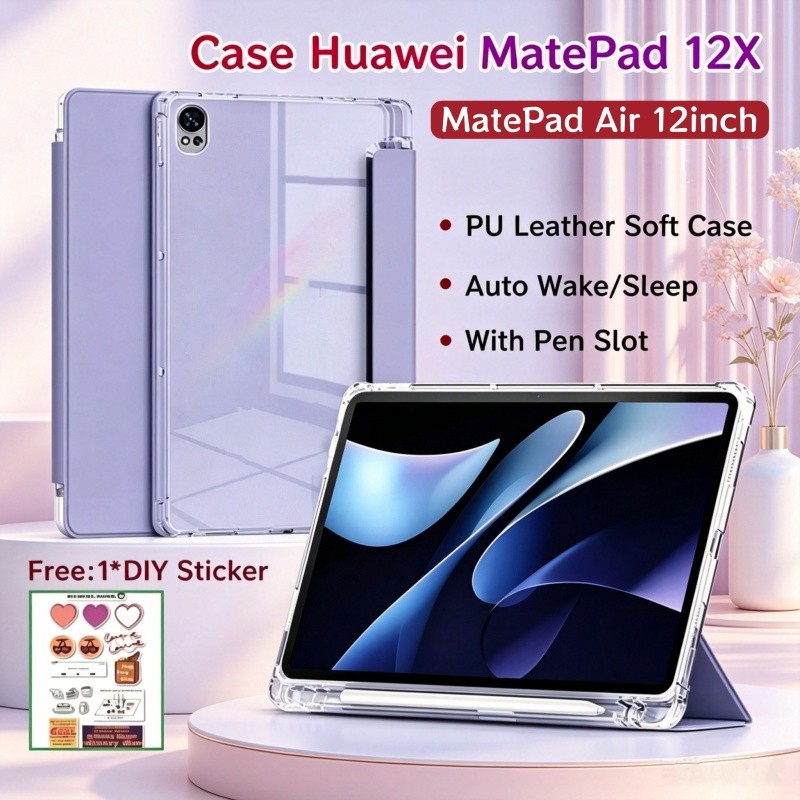 เคส Huawei MatePad 12X 12 นิ้วพร้อมช่องเสียบปากกาเคสแม่เหล็กด้านหลังโปร่งใส HUAWEI MatePad Air 12 นิ