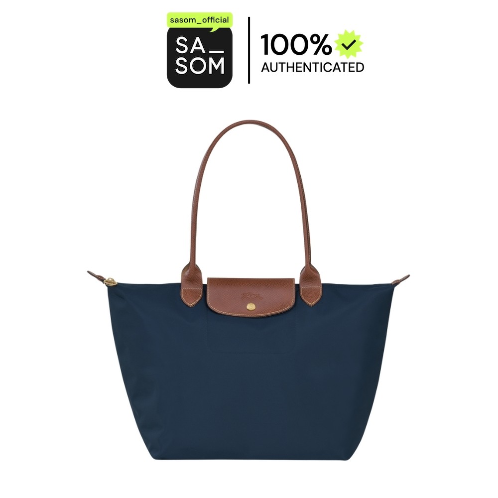 Longchamp Le Pliage Original L Tote Bag In Recycled Canvas With Gold Metal Hardware Navy | ของแท้ ตรวจสอบโดย SASOM