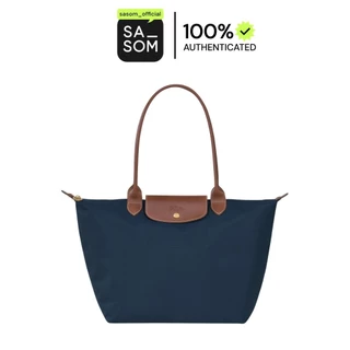 Longchamp Le Pliage Original L Tote Bag In Recycled Canvas With Gold Metal Hardware Navy | ของแท้ ตรวจสอบโดย SASOM
