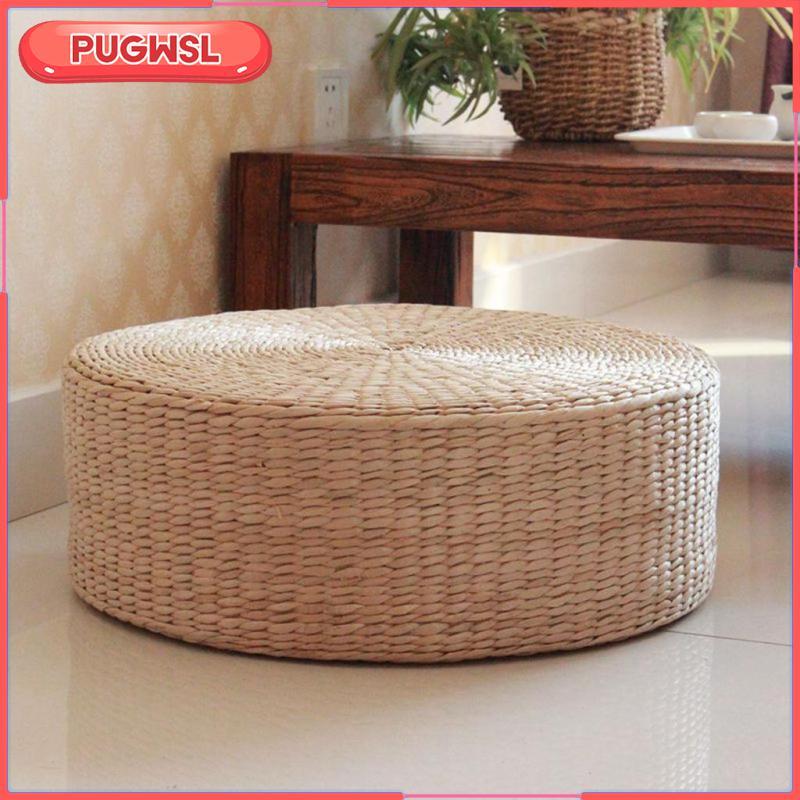 [pugwsl] Handmade Rush Straw Seat Cushion Round Tatami Meditation Mat Chair Pad Cool Mat สําหรับห้อง