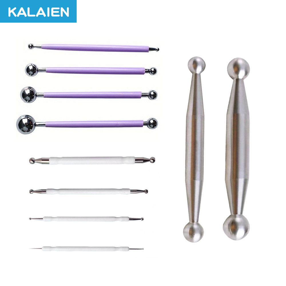 KAILAEN 1/4PCS โลหะ Fondant เครื่องมือเค้กตกแต่งดินดอกไม้ Sugarcraft Ball Double Head การสร้างแบบจําลอง Ball เครื่องมือโลหะแม่พิมพ์เครื่องมือสําหรับตกแต่งเค้ก, Sculpting, DIY