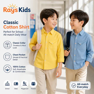 🌞【ส่งจากกทม】เสื้อเชิ้ตเด็กผู้ชายแขนยาว ผ้าฝ้าย100% ระบายอากาศ แฟชั่น ใส่ทุกวัน 2-8ปี
