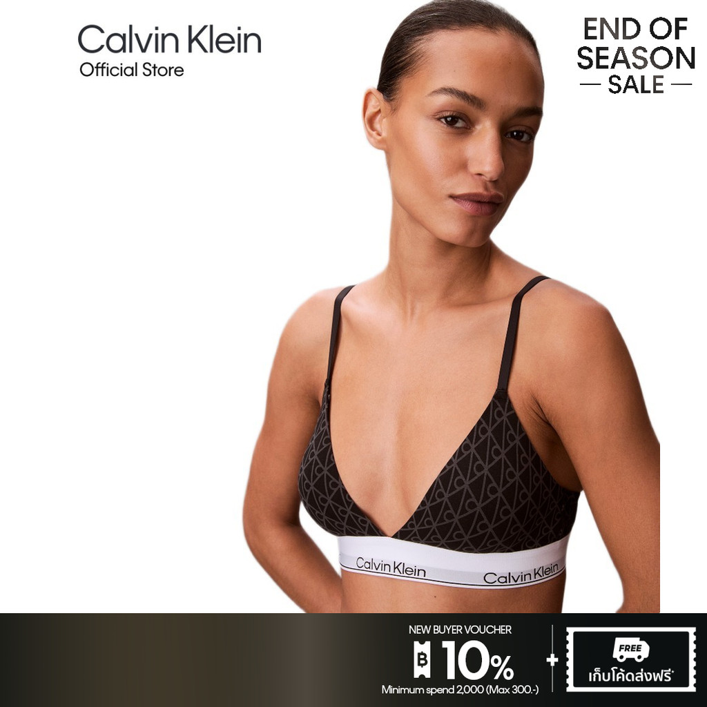 CALVIN KLEIN เสื้อชั้นในผู้หญิงแบบตะขอหลัง Icon Cotton Modal Triangle รุ่น QF8498AD 2RG - สีดำ