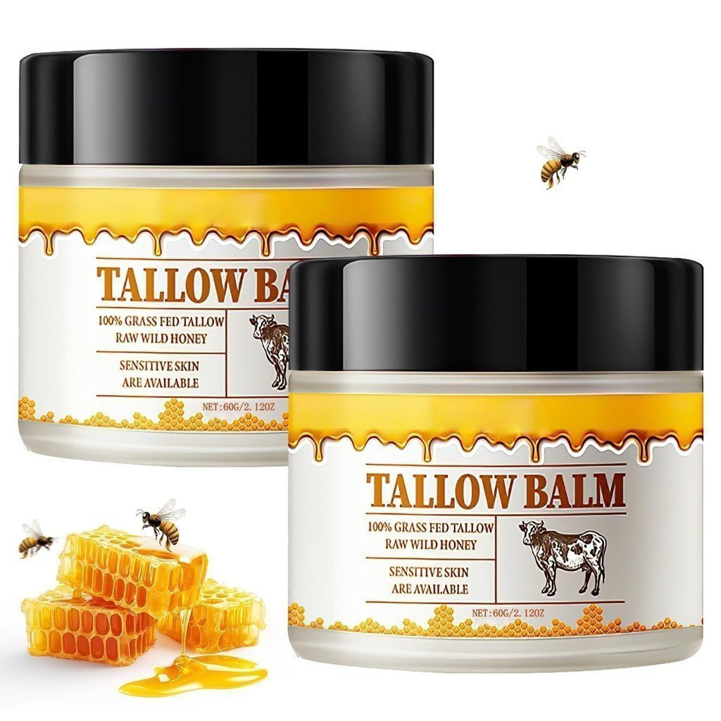 2 ชิ้น Based-Supplies Tallow และ Honey Balm,Whipped Beef Tallow และ Honey Balm,Whipped Tallow Honey 