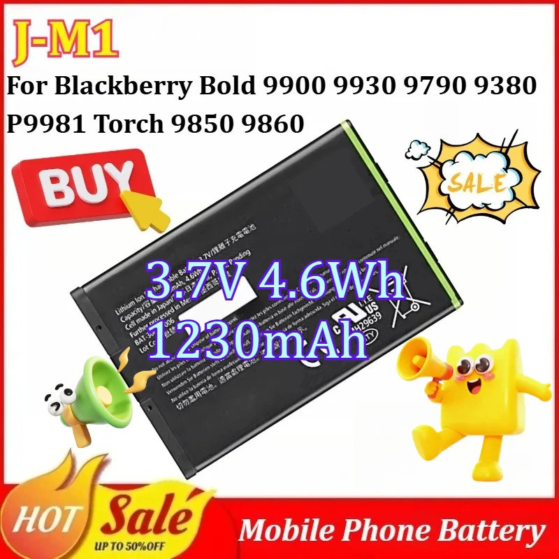 J-M1 3.7V 4.6Wh 1230mAh แบตเตอรี่โทรศัพท์มือถือสําหรับ Blackberry Bold 9900 9930 9790 9380 P9981 ไฟฉ