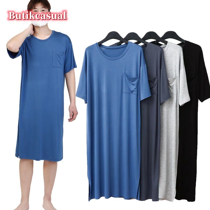 ผู้ชาย nightgown modal ผ้าฝ้ายแขนสั้น pijamas ธรรมดา 2025 ฤดูร้อนหลวมชุดนอนบางเสื้อลําลอง