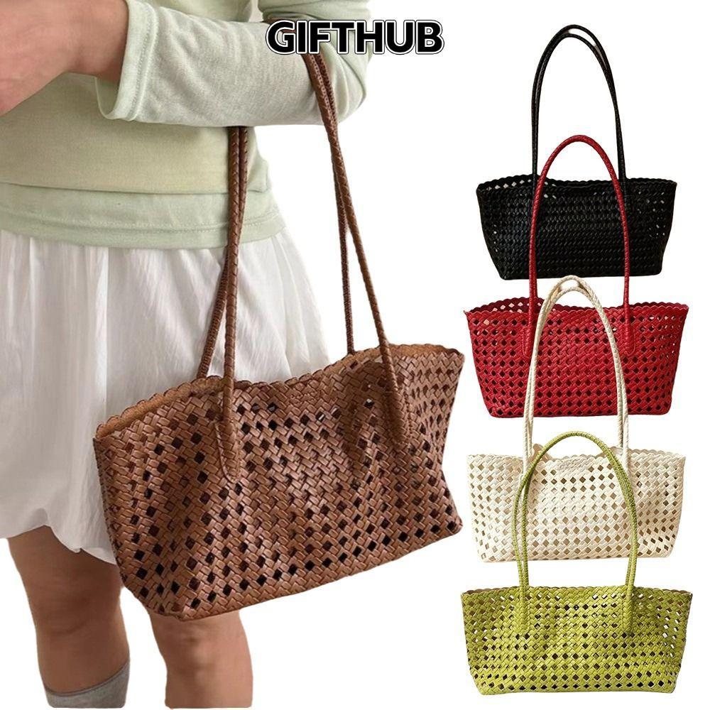 GIFTHUB Hollow Out กระเป๋าสะพายหนัง PU Hollow Out กระเป๋าผ้าความจุขนาดใหญ่พร้อมกระเป๋าด้านใน 25x17x12 ซม.ช้อปปิ้งฤดูร้อน