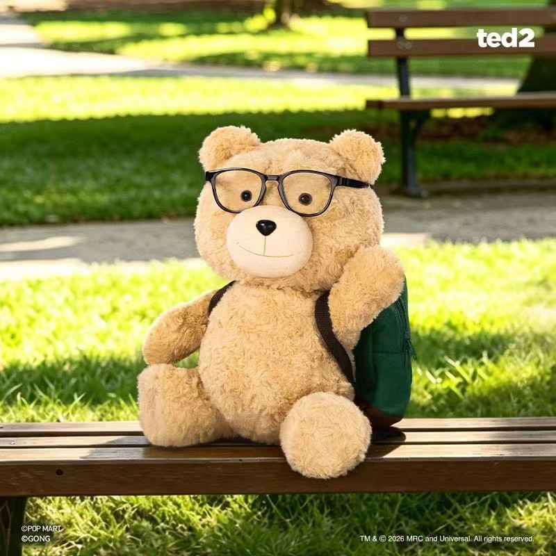 POPMART POPMART < Ted2 > -Teddy Bear ตุ๊กตาผ้ากํามะหยี่เคลื่อนย้ายได้-Hot Nerd Ted ของเล่นตกแต่งของข