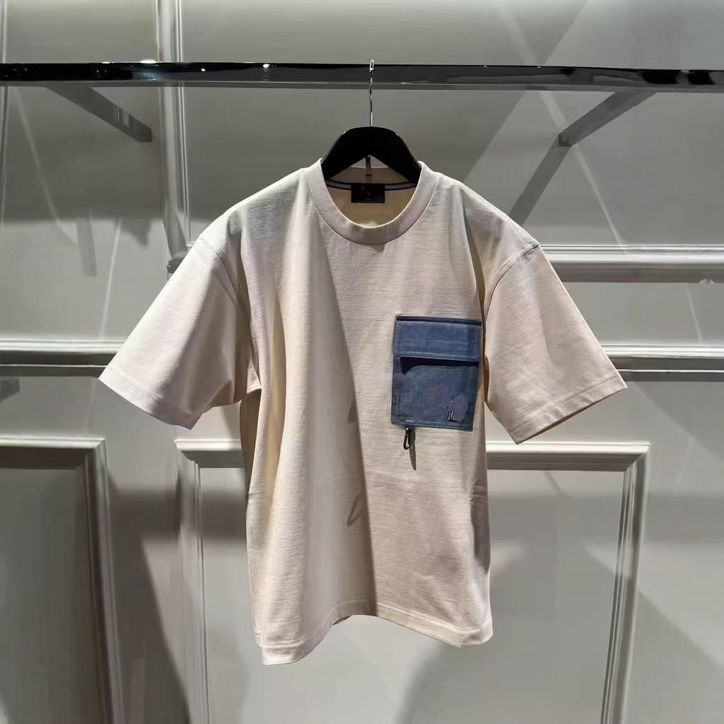 1QXA Mo'''er Chest pocket LOGO Logo embroidered short-sleeve summer unisex versatile loose cotton sh