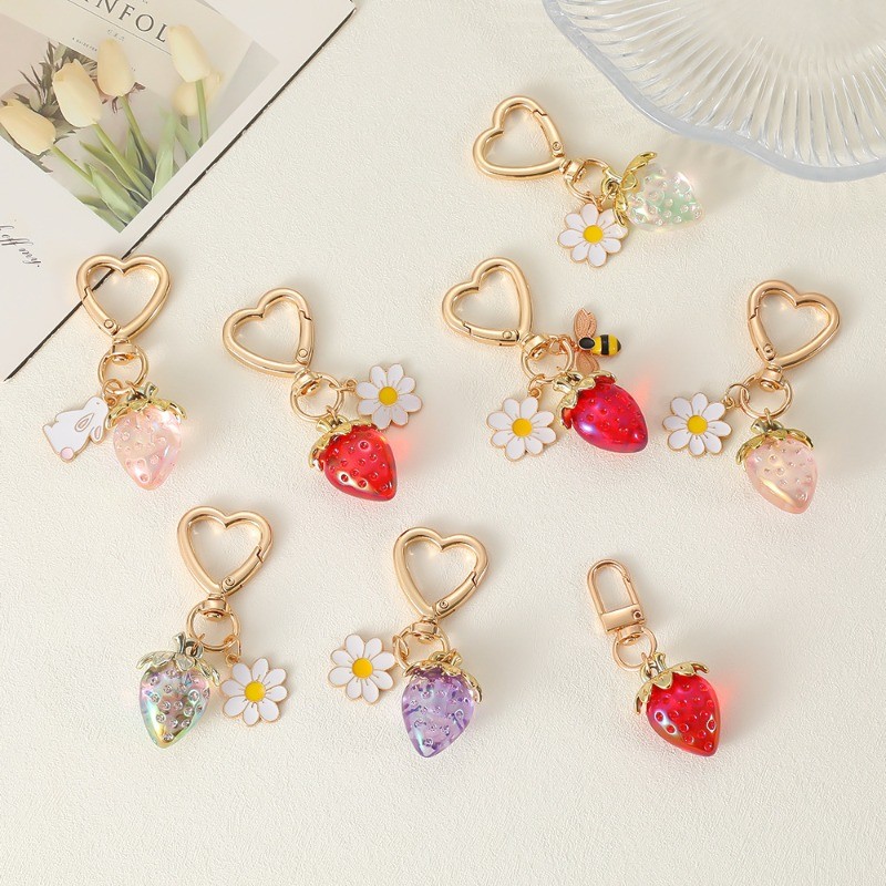 น่ารักหัวใจสตรอเบอร์รี่ อิน ดอกไม้พวงกุญแจจี้งานแต่งงานของขวัญเล็กๆกระเป๋าตกแต่งพวงกุญแจ