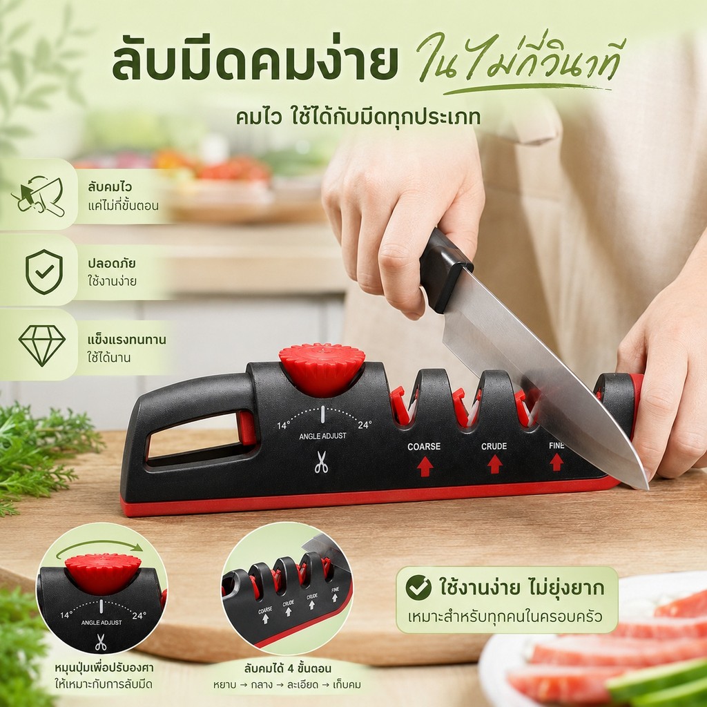 ที่ลับมีด (ปรับมุมลับมีดได้) 4 in 1 ลับได้ 3 ระดับ ลับกรรไกร 1 ช่อง ใช้ง่าย ง่าย CXT036