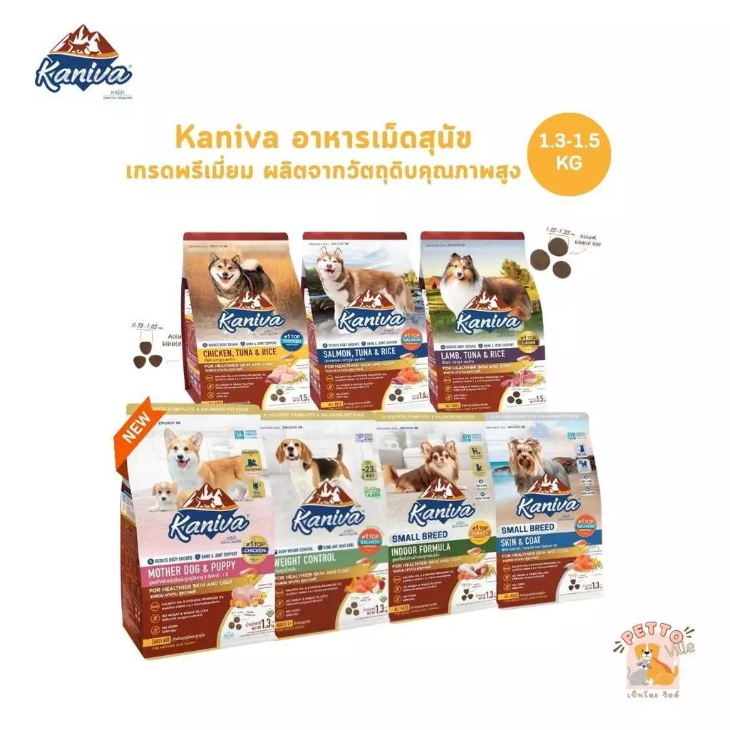 ใหม่!! Kaniva อาหารเม็ดสุนัขคานิว่า อาหารสุนัข อาหารเม็ดเกรดพรีเมี่ยม สำหรับสุนัขทุกช่วงวัย ขนาด 1.3-1.5 kg