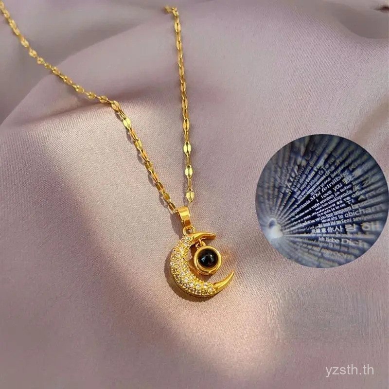 XM JEWELRY สร้อยคอสแตนเลสสำหรับผู้หญิง จี้พระจันทร์ ภาษา