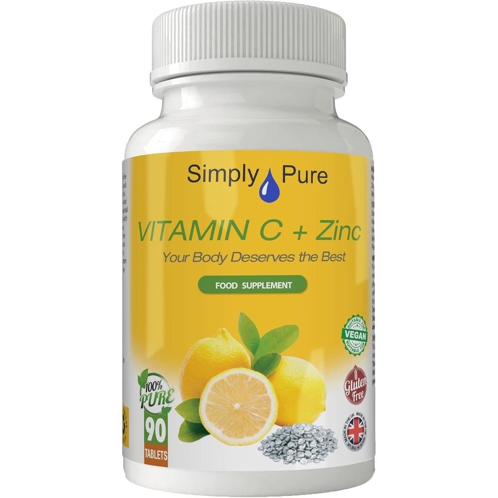 วิตามินซี+ซิงค์ | ภูมิคุ้มกัน & คอลลาเจน บูสท์ | RDA 100mg/20mg x 90 เม็ด | กลูเตนฟรี | จีเอ็มฟรี | 