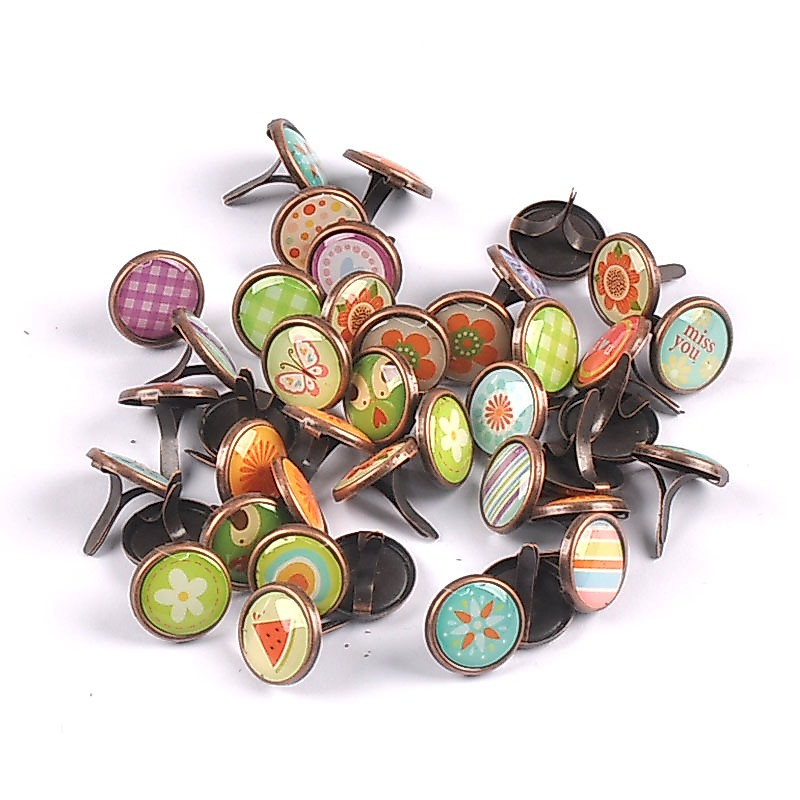20pcs 12 มม.ใหม่รูปแบบผสมรอบโลหะ Brads DIY Scrapbooking หัตถกรรมอุปกรณ์เสริมสําหรับตกแต่งบ้าน Embellishment Fastener Brad CP2391