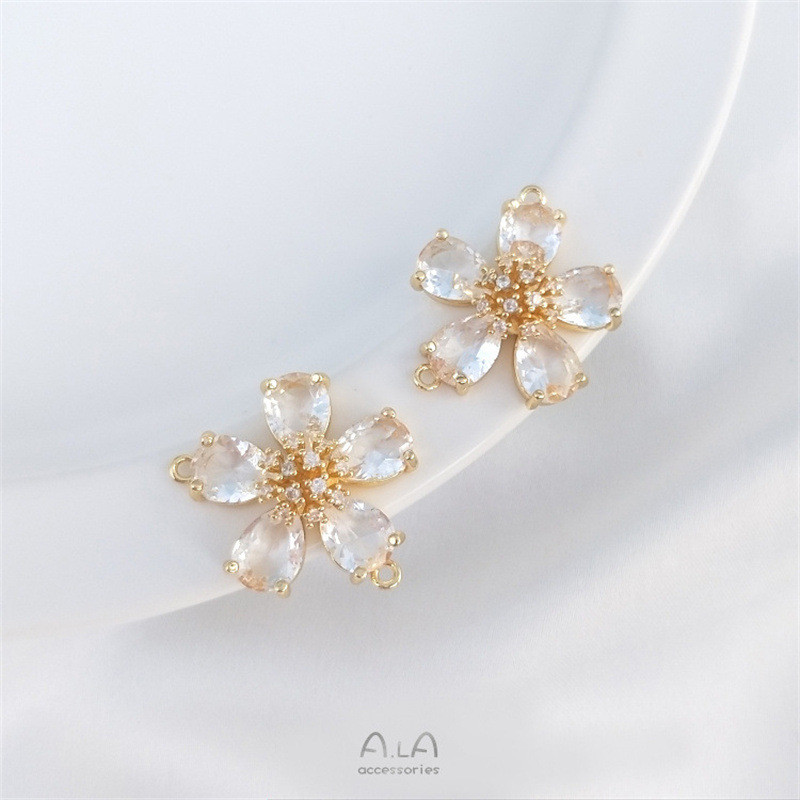 ดอกไม้ขนาดใหญ่คู่แขวนสร้อยคอจี้มุก 14K Gold-Packed สี Retention Zircon Peach Blossom diy สร้อยข้อมือ