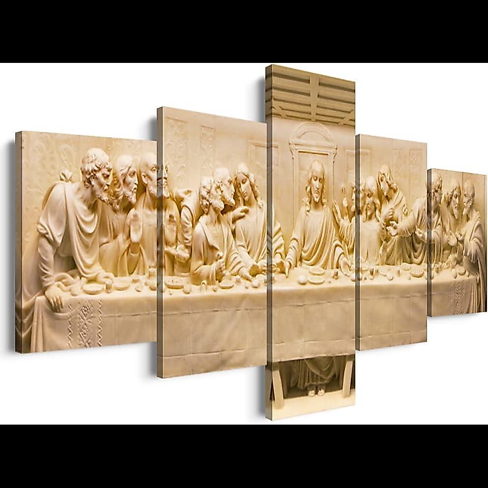ภาพวาดสีน้ำมัน 5 ชิ้น พระกระยาหารค่ำมื้อสุดท้าย โดยดา วินชี งานศิลปะผ้าใบตกแต่งห้องอาหาร ของตกแต่งผนังพระเยซู - มีหลายขนาด พร้อมกรอบและไม่มีกรอบ