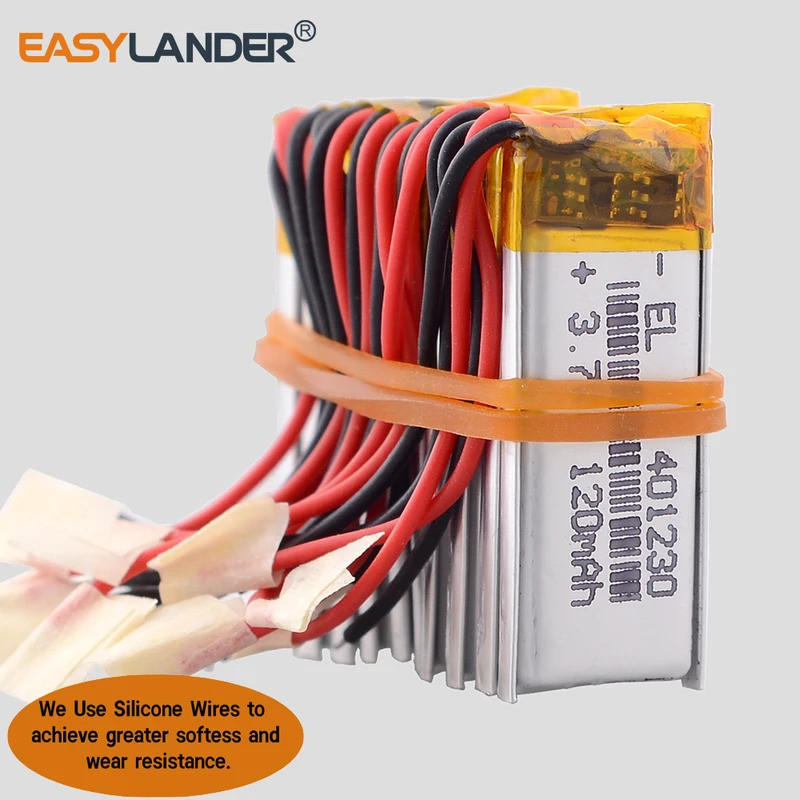 10 ชิ้น/ล็อต 401230 3.7V 120mAh สายซิลิโคนแบบชาร์จไฟได้ Li Lipo แบตเตอรี่ลิเธียมโพลิเมอร์ LiPo แบตเต