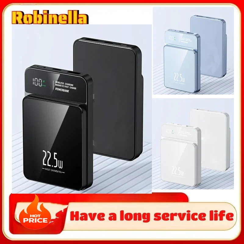 แบบพกพา 15W Wireless Magnetic Power Bank Fast Charging Ultra ความจุดิจิตอลภายนอกแบตเตอรี่ PowerBank 