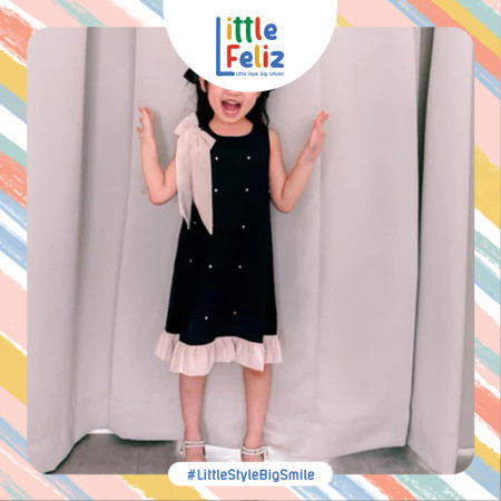 Littlefeliz FA123 เดรส Black Pearl Premium| ชุดเดรสเด็กผู้หญิง | Brinelle Bow Dress Party Dress