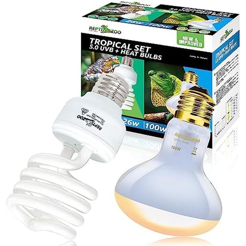 REPTI ZOO Reptile Heat Lamp and UVB 10.0 Reptile Light Combo Pack, 100W Intense Basking Spot Light U