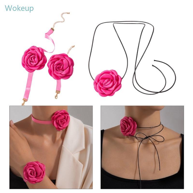 WOKE ดอกไม้สร้อยข้อมือสายคล้องคอ Lace Up Chokers เครื่องประดับอารมณ์คอ