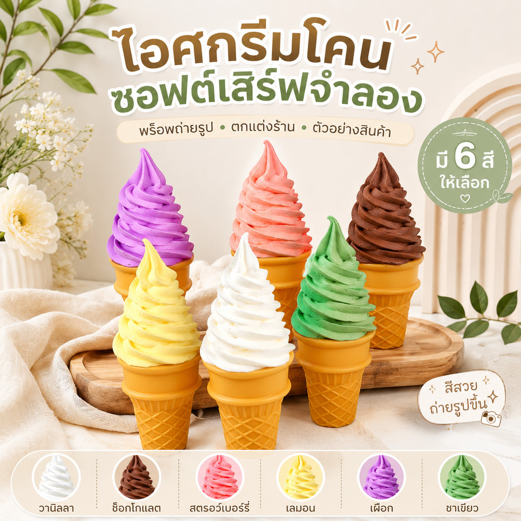 โมเดลไอศครีม ไอศครีมปลอม เหมือนจริงมากๆ สวยหวาน เหมาะเอาไว้ตกแต่งร้านค้า พร๊อพถ่ายรูป