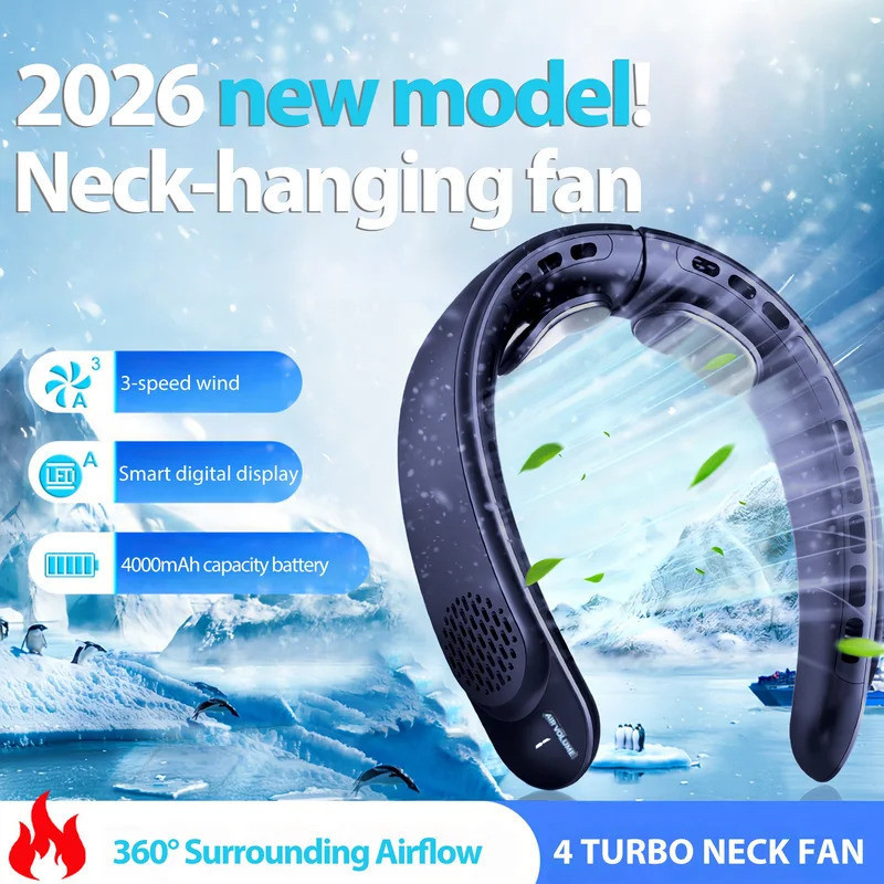 2026 พัดลมคอ Cooling พัดลมเครื่องปรับอากาศแบบชาร์จไฟได้ Air Cooler 3600mAh เครื่องปรับอากาศ 3 ความเร็วสําหรับกีฬากลางแจ้ง
