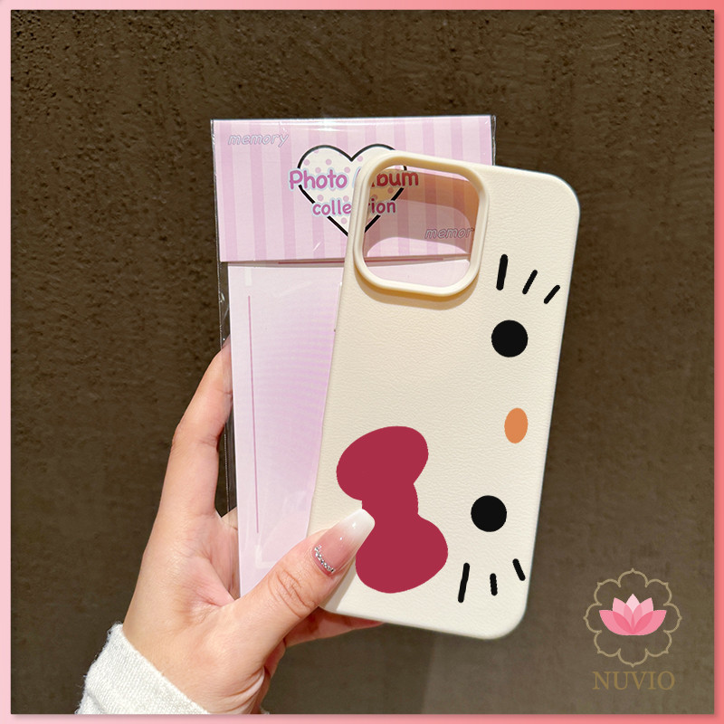 เคสหนังลาย Hello Kitty สำหรับ iPhone 16 Pro 15 11 12 13 14 รุ่น 7/8 Plus XS Max X XR เคสหนังลายหนังลูกกวาดสีลูกกวาด